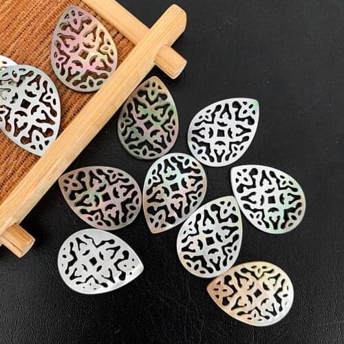 2 PCS Natural Teardrop Hollow Shell Carving DIY Inlaid Wedding Dress Costume Decoration Loose Beads Jewelry Earring Accessories