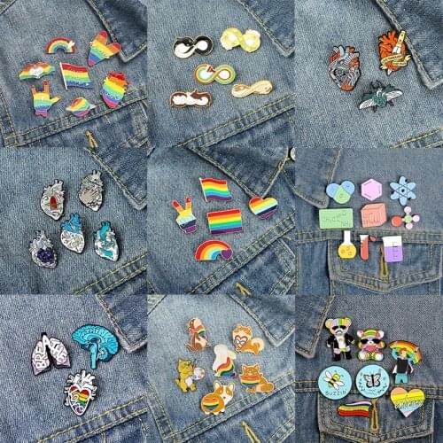 3-9PCS/Set Cartoon Rainbow Heart Enamel Pins Badge Multicolor Brooches for Women Fashion Bag Lapel Pin Jewelry Gift Wholesale