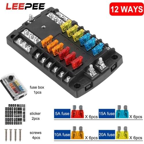 6 Ways 12 Ways Blade Fuse Block 60V 300A Indicator Fuse Box Holder Plastic Cover Block & Warning For Auto Car Marine Trike