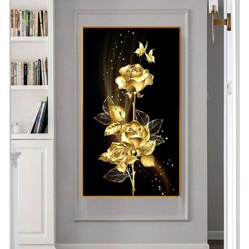 Large DIY Diamond Painting Golden rose flower Full Square round 5D Diamond Embroidery Cross Stitch Mosaic Sticker Gift Home art
