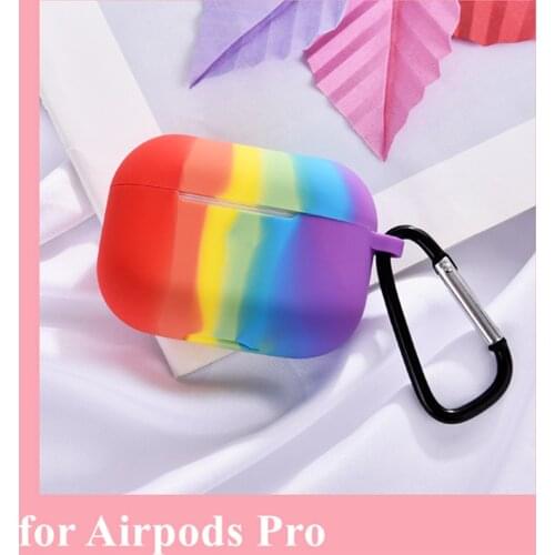 For Apple Airpods Pro 1 2 Earphone Case Rainbow Shockproof Color Soft Silicone Cover with Keychain Protective Bluetooth Wireless