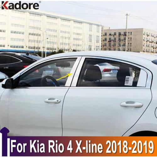 For Kia Rio 4 X-line 2018 2019 Sedan Stainless Steel Car Window B+C Pillars Decorative Sticker Car Trim Exterior Accessories