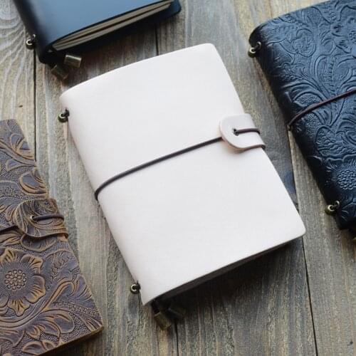 Travel Diary Creative Leather Notebook DIY Office Business Handbook Student Notebook 125*90mm Genuine Leather Notebooks