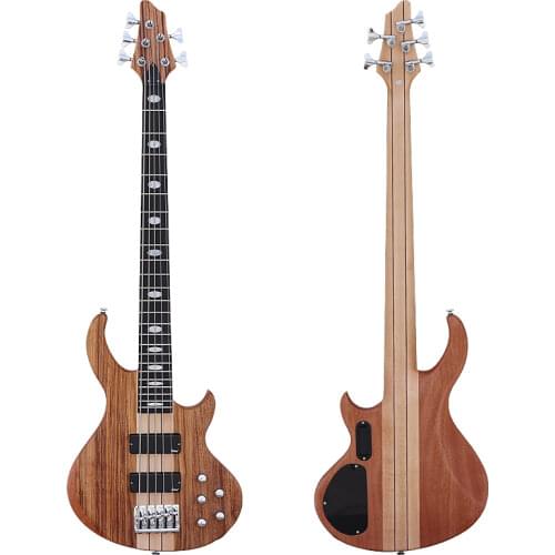 5 Strings Fretless Neck Through Electric Bass Guitar Hickory Wood Top Active Bass Guitar with Canada Maple Wood Neck