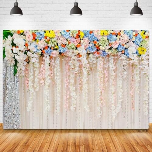 Wedding Backdrop Photocall Flowers Wall Pink Curtain Birthday Party Baby Shower Photography Backgrounds Photo Studio Photophone