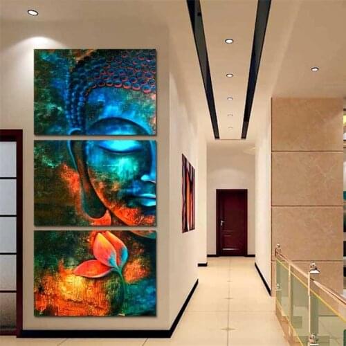 Colorful Abstract Blue Buddha With Lotus Modern Home Decor Canvas Print Religious Painting Wall Art Picture For Living Room
