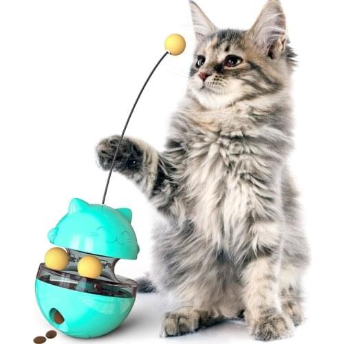 Interactive Cat Tumbler Toy Treat Food Dispenser Toys with Rolling Balls Funny Cat Slow Feeder IQ Training Ball for Kitty Kitten