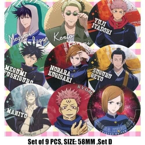 Anime Jujutsu Kaisen Model Doll Badge Pins Sorcery Fight Yuuji Satoru Megumi Nobara Brooch Seal Stamp Cosplay Toy 6/7/8/9/12-Set