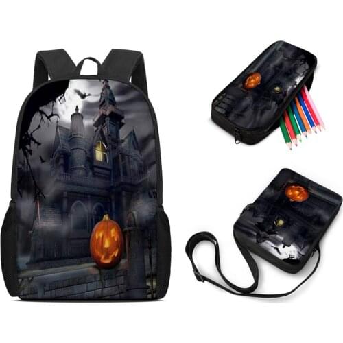 Customizable childrens schoolbag 3-piece backpack Halloween childrens schoolbag shoulder bag pencil bag