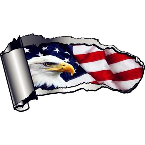 Creativity Ripped Open Gash Torn Metal Design with American Eagle & US Flag Motif Vinyl Car Sticker PVC 20cm X 10.8cm