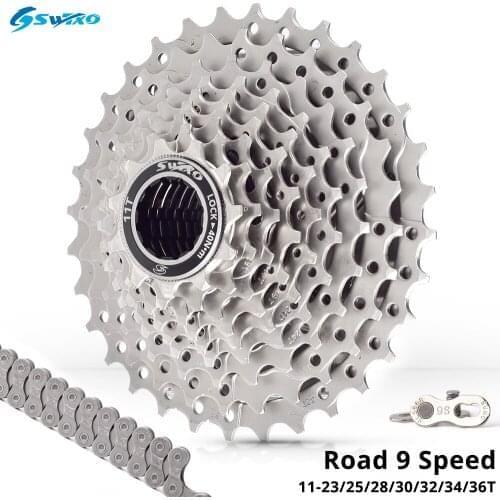 SWTXO Road Bike 9 Speed Cassette 11-23T 25T 28T 30T 32T 34T 36T Bicycle Freewheel Sprocket k7 9v MTB Flywheel SUMC Bike Chain