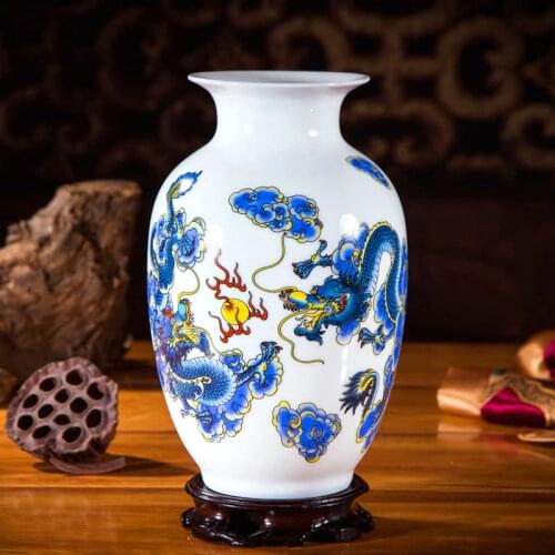 Classic Jingdezhen Antique Chinese Ceramic Vases Crafts Home Furnishing Decoration Crafts Palace Ancient Vase+Base Ornaments Art
