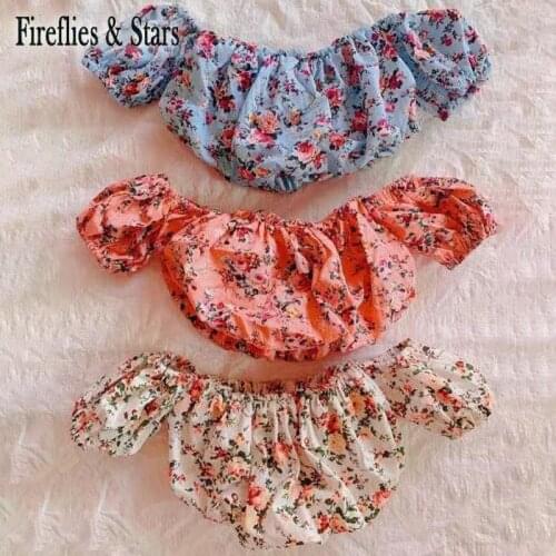 Summer Girls Blouse Baby Shirt Kids Crop Top Children Clothes Fashion Puff Sleeve Floral Print Shoulderless Cotton 1 To 6 Yrs