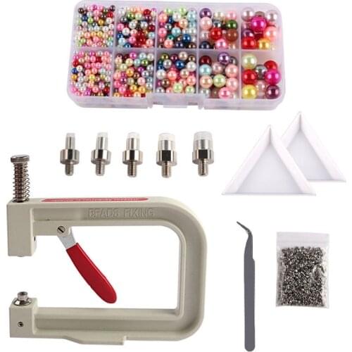 Jewelry Pearl Setting Machine Tools Beads Rivet Fixing Machine with 5 Size Imitation Pearl Beads for Clothes DIY Crafts