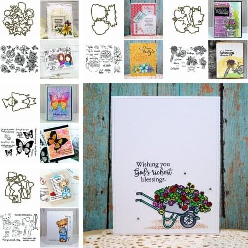 Flowers Butterflies Doll Metal Cutting Dies With Coordinate Clear Stamps Set Bouquet Bicycle DIY Scrapbooking Craft Card 2020