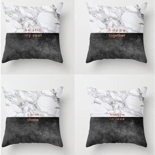 Marble Pattern Cushion Cover English Letter Pillowcase Cojines Decorativos Para Sofa Throw Pillow Covers Decor Home