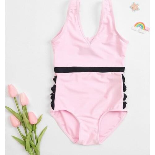 2021 New Girls One-Piece Swimsuit Maiden High Stretch Bikini Childrens Bowknot Hot Spring Vacation Swimwear Baby Pink Beachwear