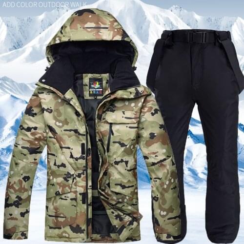 New Winter Ski Suit for Men Warm Windproof Waterproof Camouflage Skiing Suits Snowboarding Set Male Outdoor Ski jacket + Pants
