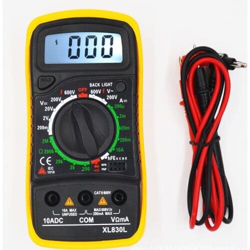 XL830L Handheld Digital Multimeter LCD Backlight Portable AC/DC Ammeter Voltmeter Ohm Voltage Tester Meter Multimetro