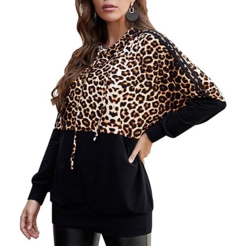 GBVLGAR Womens Clothing Girls Hoodies Fashion Leopard Print Splicing Hooded Long Sleeves Sweatshirt Casual Female Pullover Top