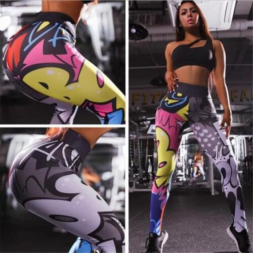 Women 3D Cartoon Stretchy Sports Clothing Fitness Pants Elastic Slim Print High Waist Ankle Length Workout Leggings XL