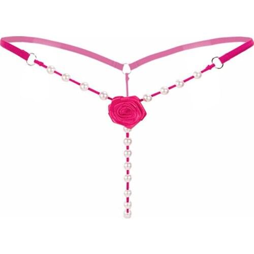 Women Sexy Costumes Pearl Massage Rose Flower Erotic Lingerie Thong Crotchless Open Crotch G String Sex Panties Underwear