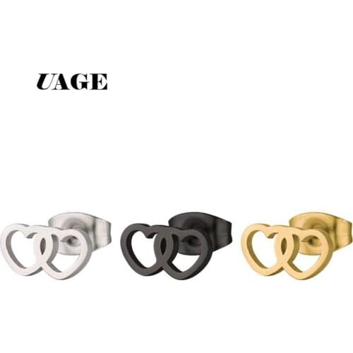 UAGE Vintage Black Stainless Steel Heart Stud Earrings for Women Girls Minimalist Jewelry Accessories Gifts Heart Earrings