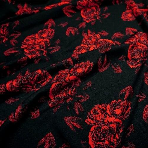 1 meter Black jacquard red rose elastic cotton jacquard fabric DIY Womens wear shirt hanfu clothes
