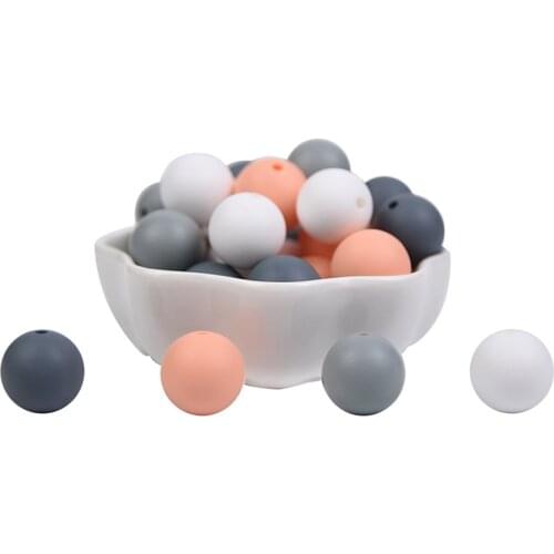Mabochewing 50pcs 15mm Round Silicone Teething Beads Food Grade BPA Free Soft Baby Teethers Jewelry Making Accessories