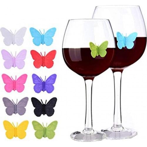 6pcs/12pcs Silicone Butterfly Wine Glass Marker Charms Creative Cute Butterfly Decorative Cup Identifier Party Cup Sign Supplies