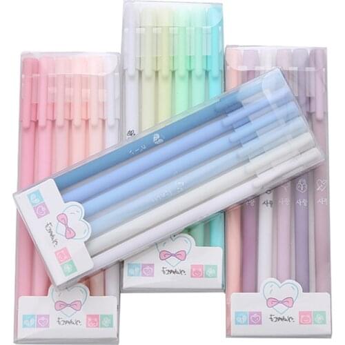 6pc Cute Morandi Gel Pens Cartoon Creative Black Signature Water Pen Accessories Office School Supplies Korea Stationery