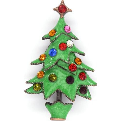 Antique copper Rhinestone Christmas tree Pin brooches C423 E3