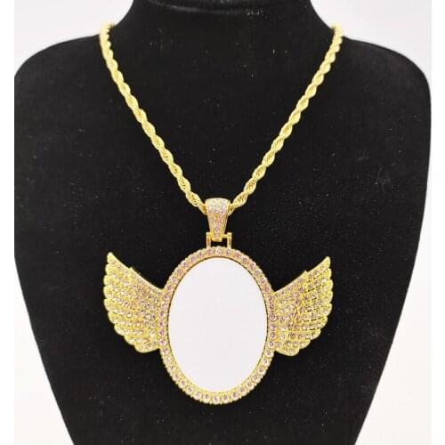 Hip-Hop Diamond Rope Chain Picture Necklace Jewelry Personalized Sublimation Rhinoceros Blank Photo With A Winged Necklace