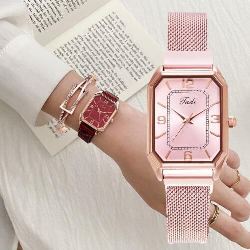 2021 New Watches Women Square Rose Gold Wrist Watches Mesh Strap Fashion Brand Watches Female Ladies Quartz Clock Reloj Mujer