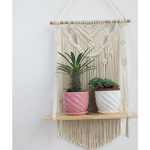 Home Decor Plant Tapestry Wall Hanging Boho Decor Hand-woven Macrame Tassels Home Wall Decoration Shelf