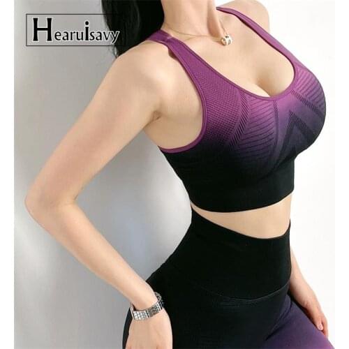 Breathable Fitness Sports Bra Seamless Shockproof Gym Running Brassiere Push Up Underwear Gradient Color Crop Tops Yoga Vest