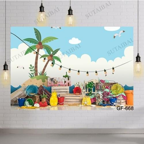 Summer Tropical Flower Aloha Hawaii Seaside Beach Sea Party Birthday Backdrop Photography Background Photographic Backdrops