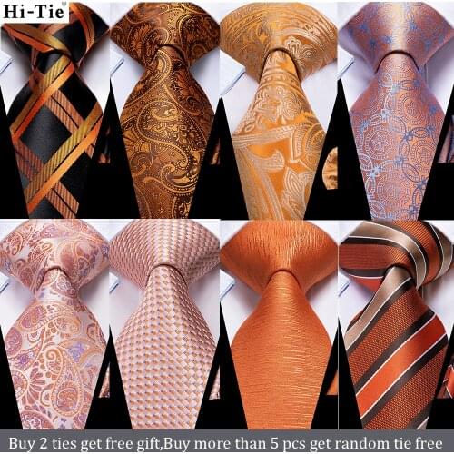 Hi-Tie Mens Tie Set Orange Black Paisley Silk Wedding Ties For Men New Fashion Design Quality Hanky Cufflinks Set Dropshipping