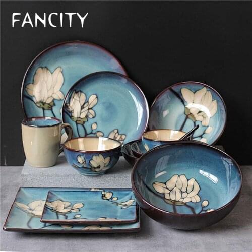 FANCITY Magnolia kiln glaze series ceramic dinner plate hand-painted rice bowl, noodle bowl, square plate, deep dish, flat dish