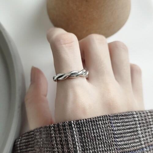 Handmade 925 Sterling Silver Stacking Interlaced Ring Simple Band Vintage Double Layer Twisted Woven Braided Rope Thumb Rings