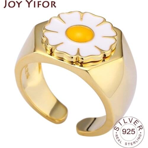 925 Sterling Silver Ring For Women Female Flower Gold Color INS Simple Handmade Opening Finger Fashion Jewelry Couple