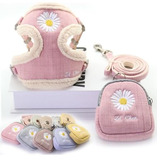 Dog Harness and Leash Set Snack Bag Soft Keep Warm Embroidery Cat Harnesses Leash for Small Medium Dogs Vest Outdoor Walking