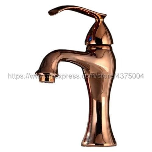 Deck Mounted Single Handle Hole Bathroom Sink Mixer Faucet Rose Gold Color Brass Hot and Cold Water Mixer Tap Ngf004