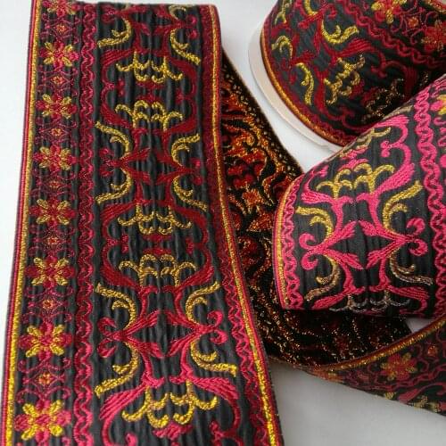 12cm Beautiful Red Black Golden Filigree Clothes Garment Curtain Laciness National Jacquard Ribbon Woven Webbing Quilt Bedding