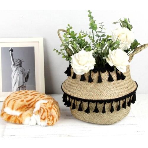 Lace Seagrass Laundry Basket Natural Rattan Flower Basket Vase Planter Nursery Pot Belly Basket Straw Toys Organizer Home Decor