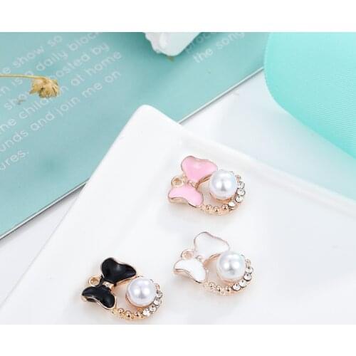 Mix 10pcs/pack Cute Bow Crystal Pearl Metal Charms Golden Pendants Earring DIY Fashion Jewelry Accessories 14**18mm