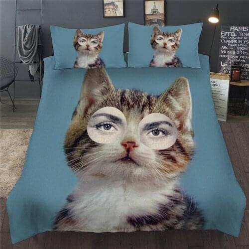 Cute Bedding Set Cat Woman Girl Printed Queen King Bed Clothes Twin Full Single Double Duvet Quilt Cover Set For Adults