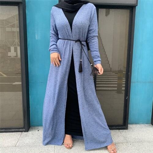 Donsignet Muslim Dress Muslim Fashion Middle East Eid Duabi Abaya Turkey Robe Muslim Women Long Sleeve Knitted Sweater Coat Robe