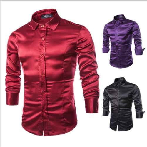 Mens Black Satin Luxury Dress Shirts 2021 Silk Smooth Men Tuxedo Shirt Slim Fit Wedding Party Prom Casual Shirt Chemise Homme