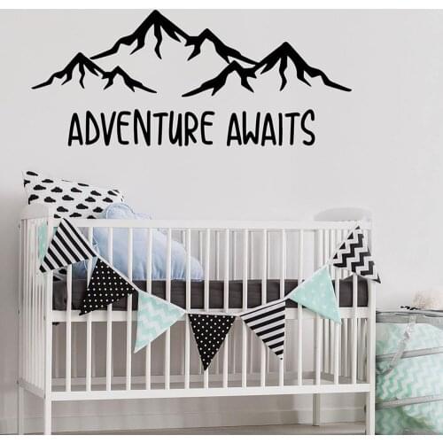 Adventure Awaits Wall Decal Mountain PVC Decal Nursery Wall Decor Baby Room Decoration Art Mural Stickers D857